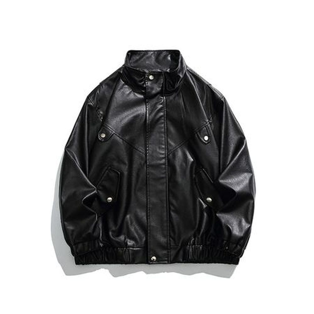 Men's Waterproof Leather Motorcycle Jacket With Stand Collar