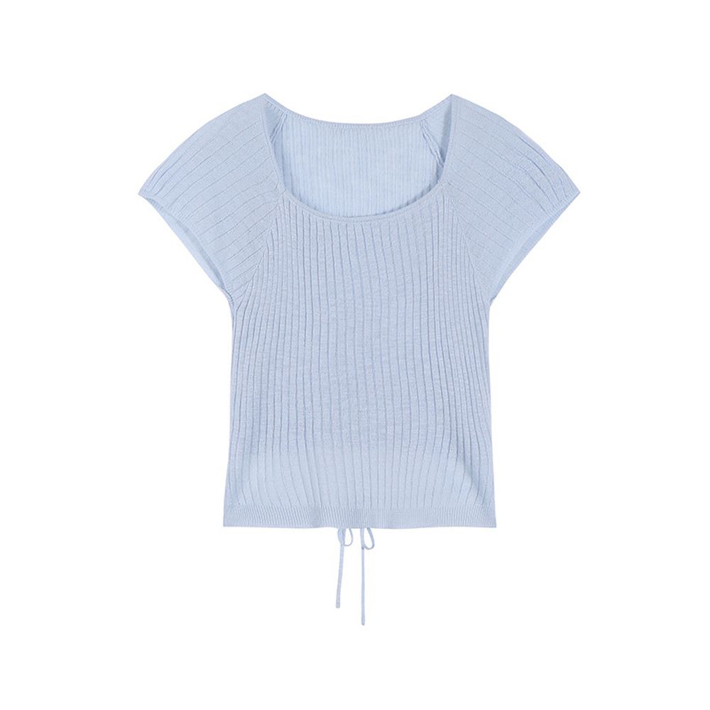 Women's Summer Short Sleeve Knitted Square Collar Top