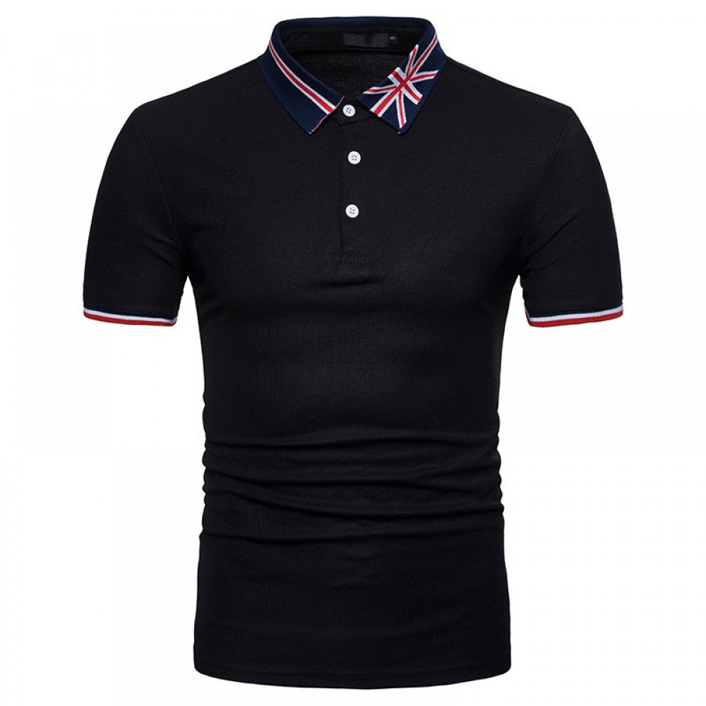 Summer Business T-Shirt Men's Short-Sleeved Young and Middle-Aged Pattern Lapel Shirt Solid Color