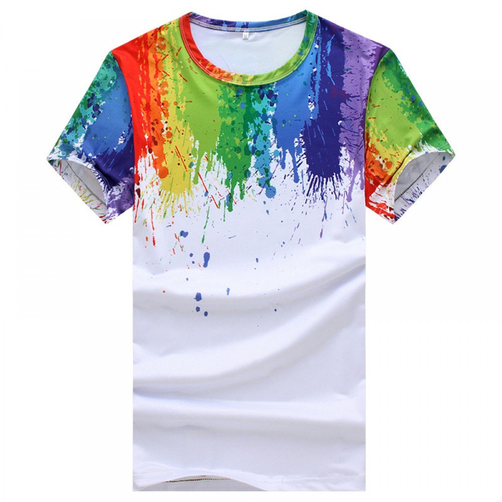 Summer New Style Splash Paint Splash Ink 3D Printing Men's Rainbow Short Sleeve T-Shirt